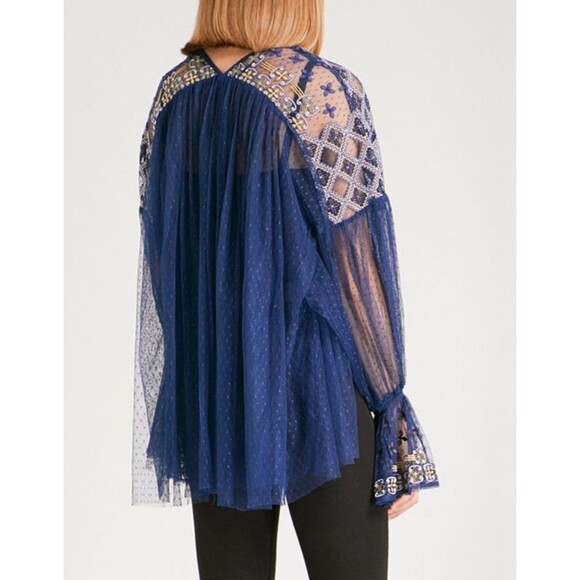 New Free People Joy Ride Navy Top OVERSIZED - OS Size Small Retail $148 - Picture 3 of 14